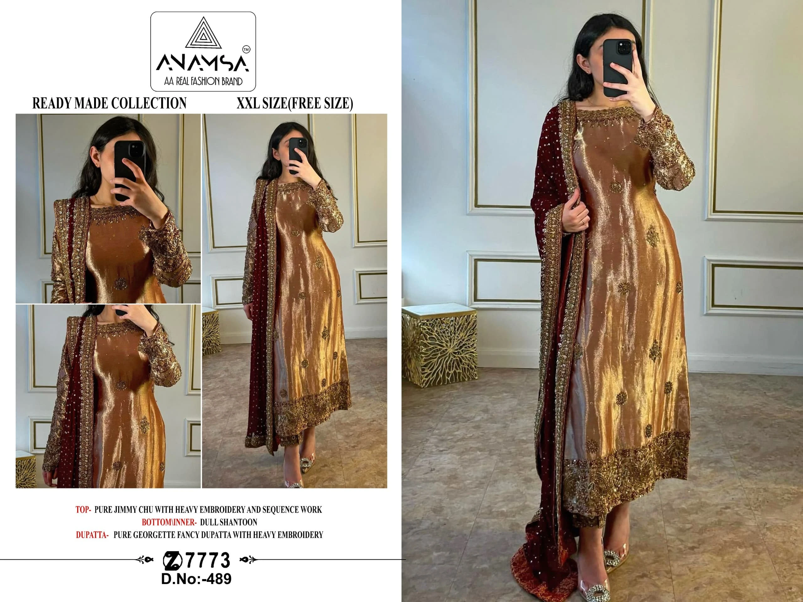 Vardan Ethnic Anamsa 489 Heavy Pure Jimmy Chu Wholesale Pakistani Salwar Suit — Wholesale Pakistani Suits, MPA wholesale from Surat — view 4